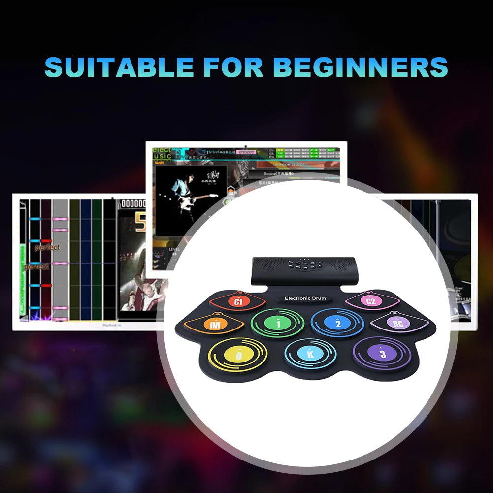 Electronic Roll Up 9 Pads Drum Kit Built In Speaker