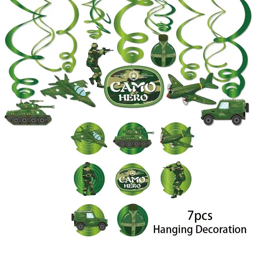Military Party Decorations Set Jungle Field Camouflage Mesh Tableware 4D Tank Balloon Armored Vehicle Fighter Kids Birthday Gift - ToylandEU