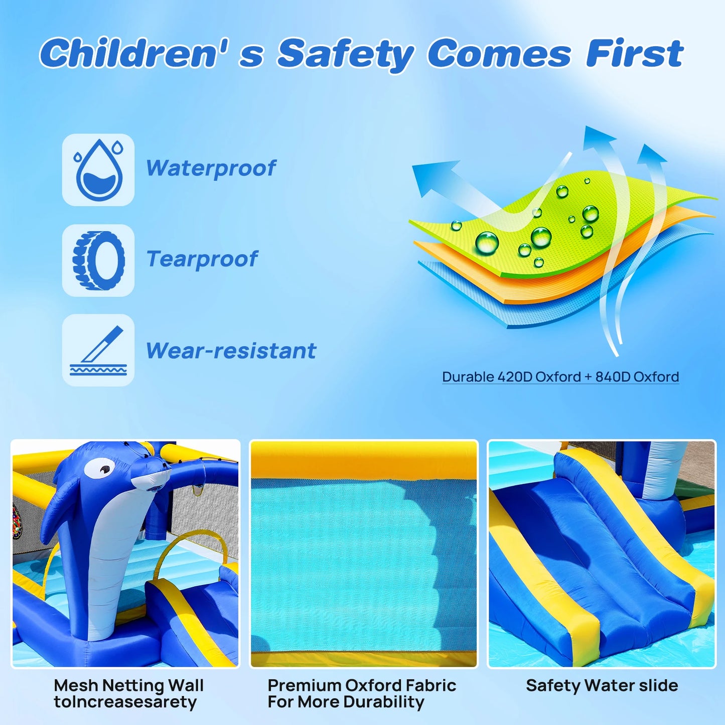 Inflatable Water Slide Bounce House With Dolphin Sprinkler