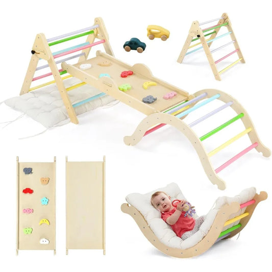 Montessori Pikler Triangle Climbing Set With Large Cushion