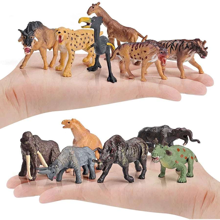 Realistic Mini Prehistoric Animals Toy Set with Mammoth and Smilodon Figurines - 18 Pieces - ToylandEU