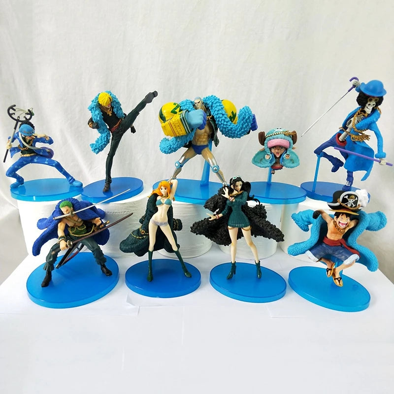 One Piece Action Figure Set | Blue Clothes Luffy Nami Robin Zoro | 13cm