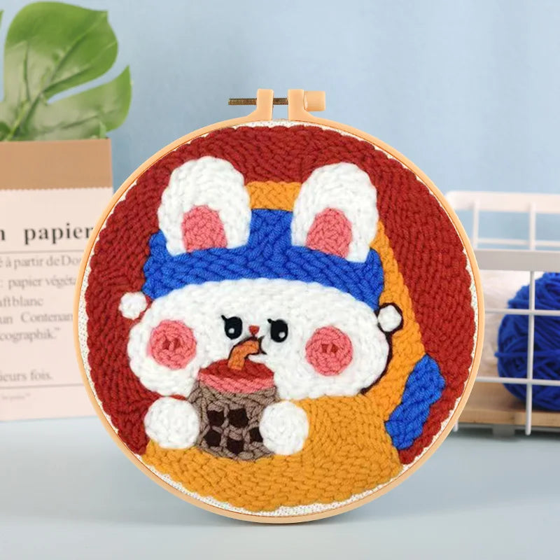 Beginner Cat & Floral Punch Needle Kit - Adjustable Embroidery Pen, Hoop, and Craft Supplies for Kids and Adults