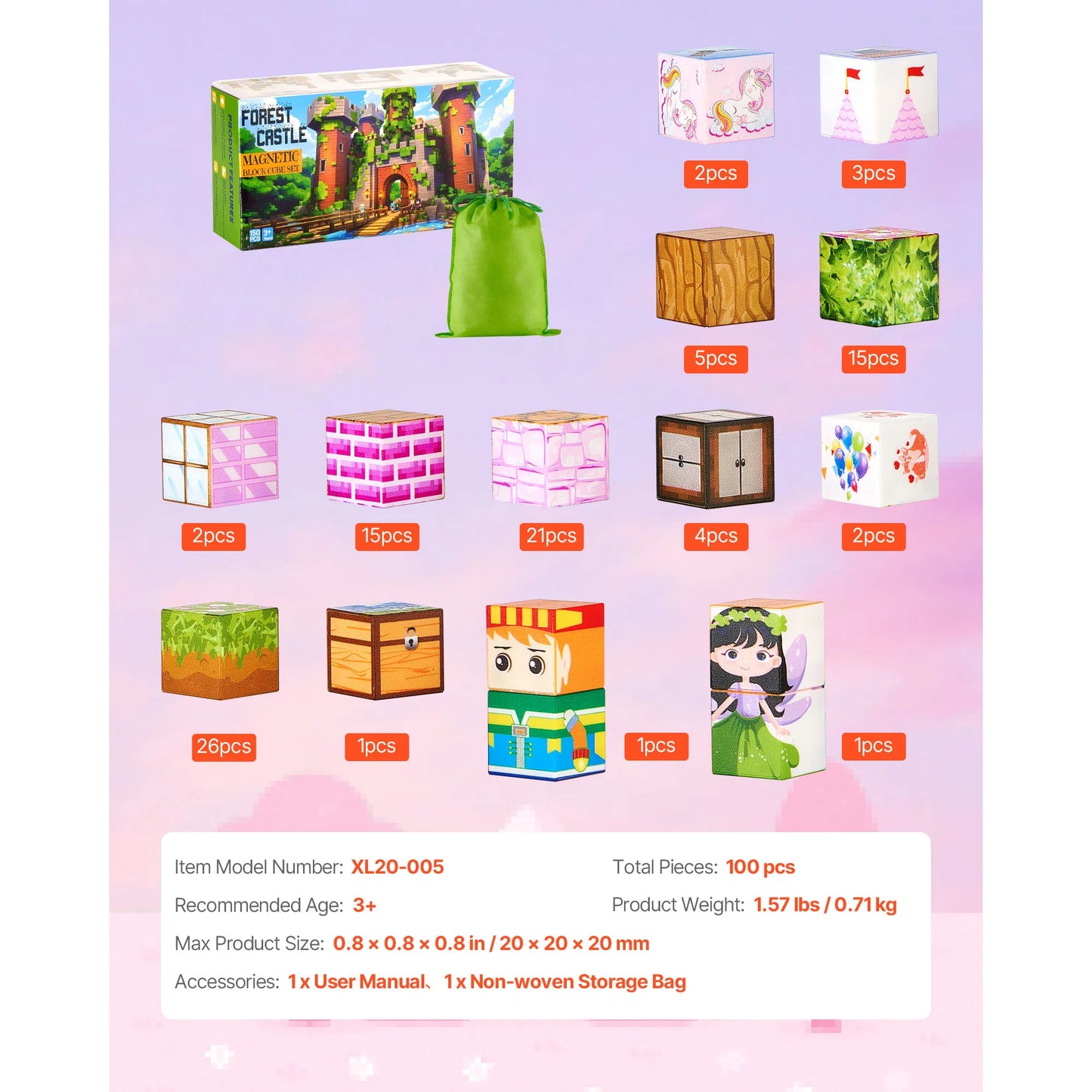 Magnetic Blocks | 100 Pieces | Princess Castle Set | STEM Montessori Toy