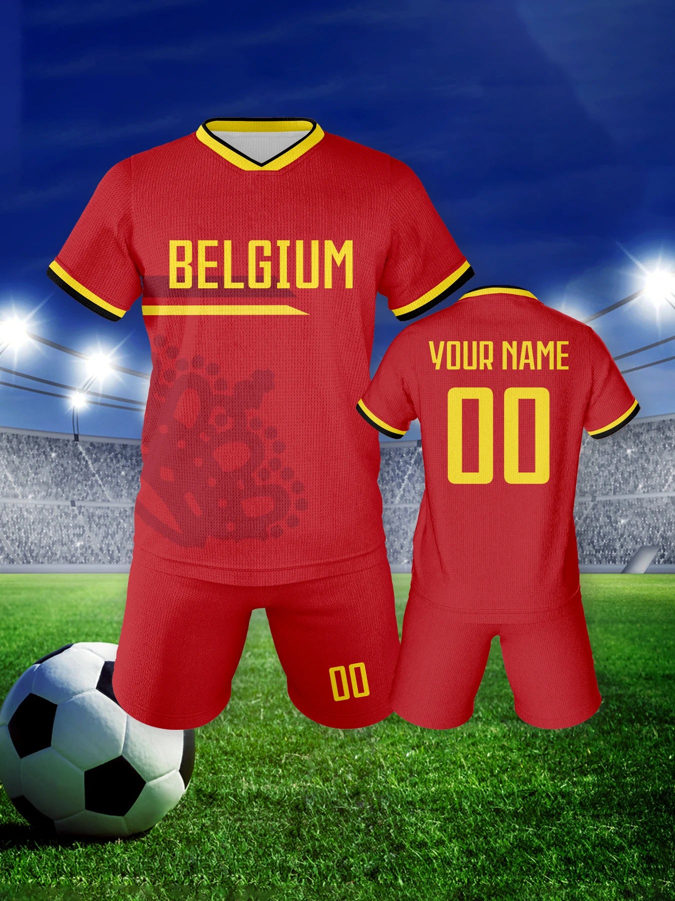 Personalized Belgium Kids Soccer Jersey Set - Custom Summer Football Uniforms for Boys and Girls (Ages 3-14)