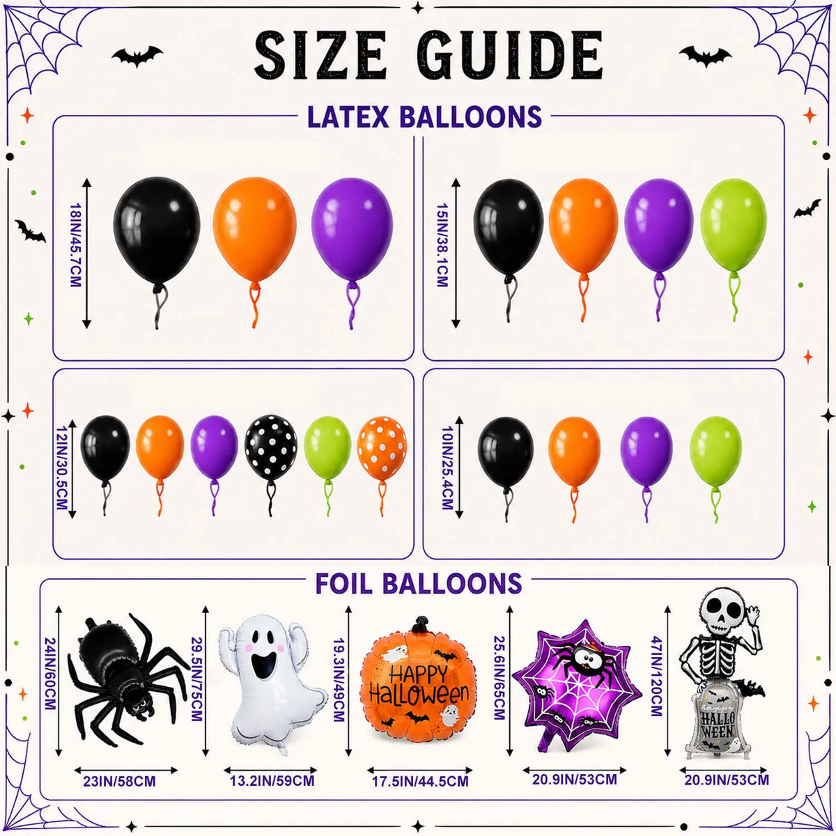 Halloween Balloon Garland Kit | 108pc Set | Foil Latex Mix | Party Decor