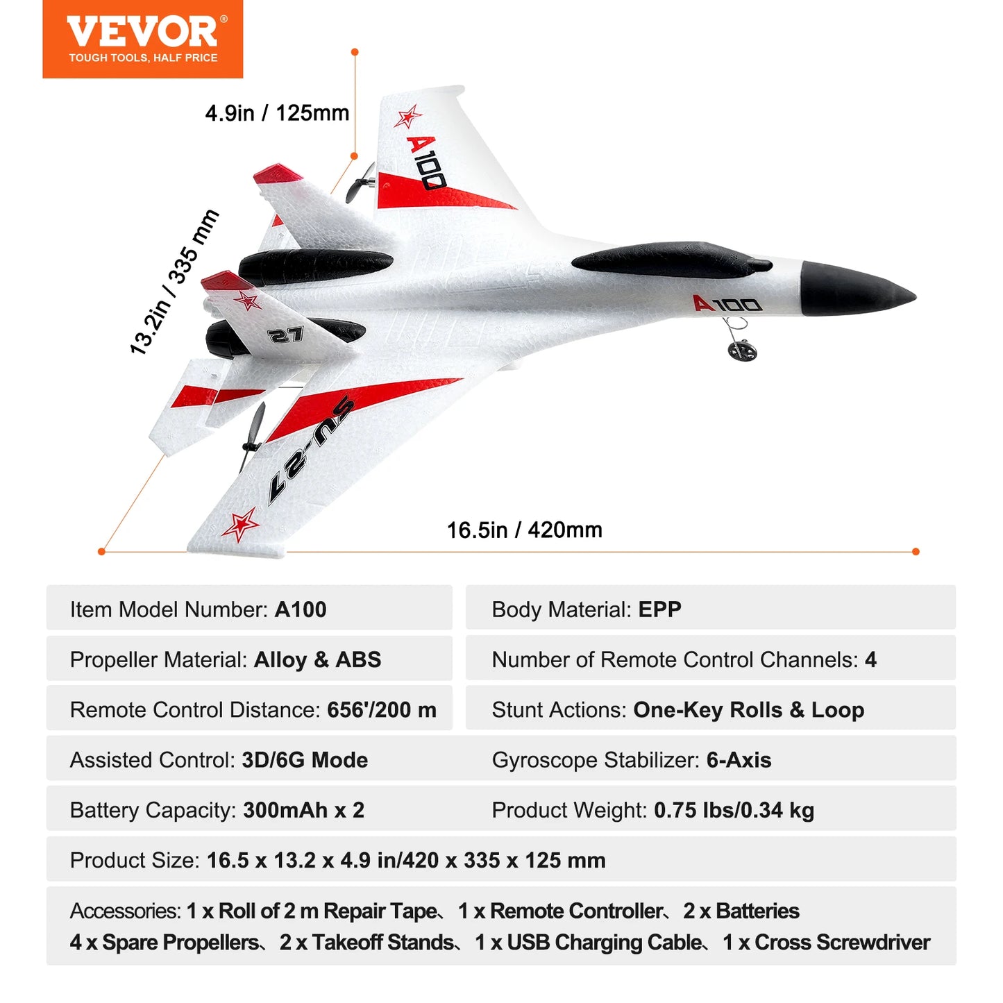 RC VEVOR SU27 2.4G Remote Control Glider Airplane with Dual Batteries - Foam Aircraft Toy for Children and Beginners