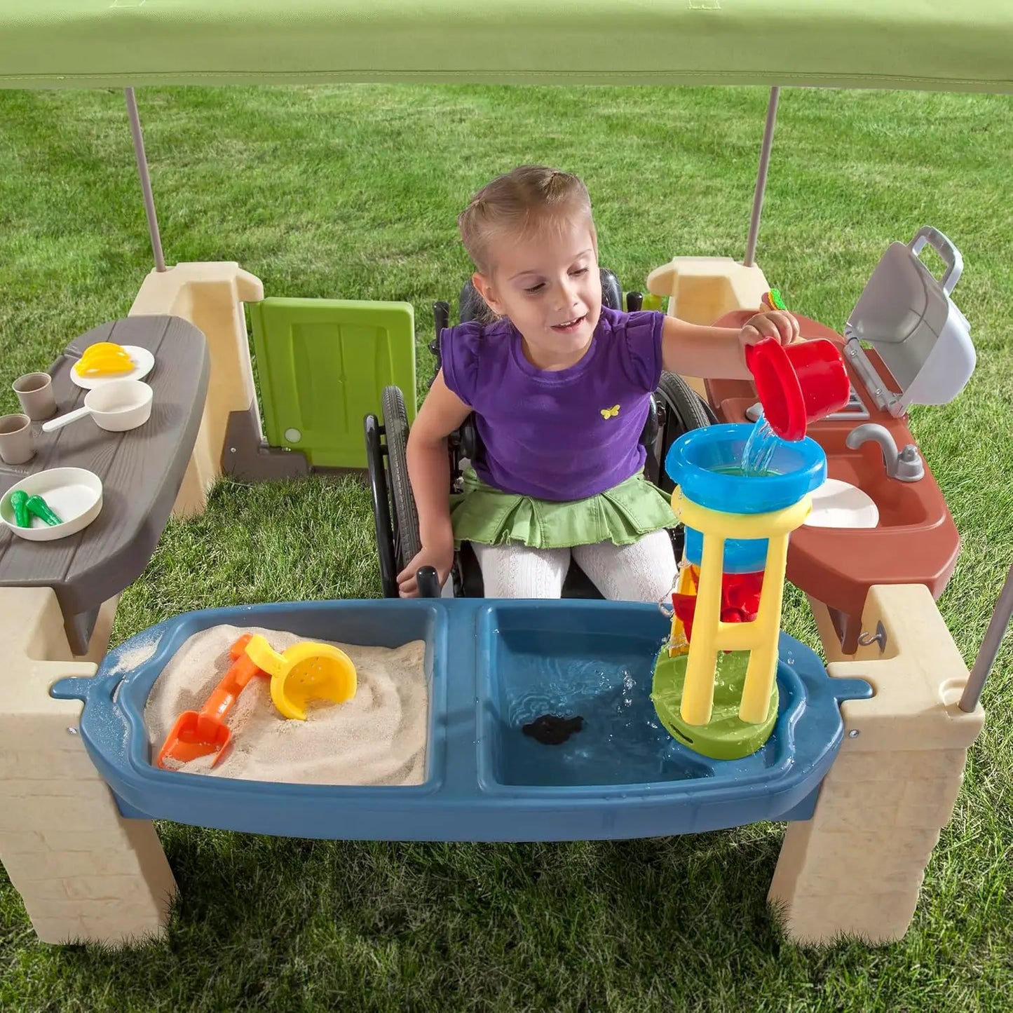 Durable Plastic Kids Kitchen Playset With Canopy For Indoor Outdoor Fun