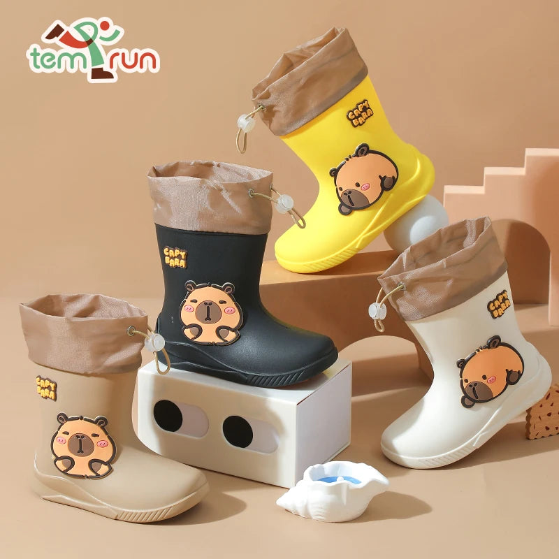 Kids Rain Boots | Waterproof Rubber | Cartoon Capybara Pattern