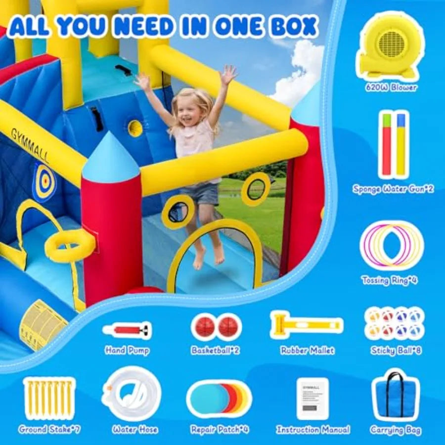 Inflatable Bounce House With Double Water Slide And Large Pool