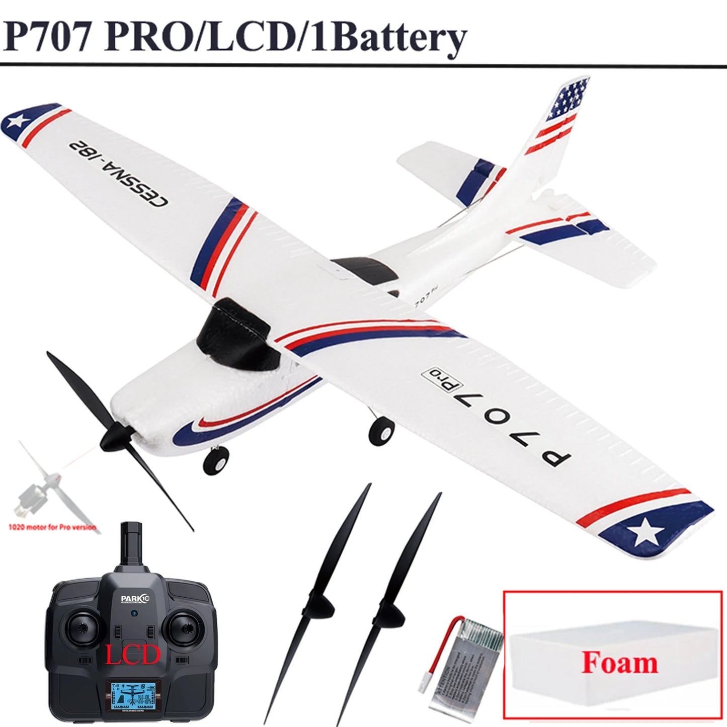 RC Parkten P707G PRO 3D/6G RC Glider with Gyro - Ready-to-Fly CESSNA 182 Drone for Outdoor Fun