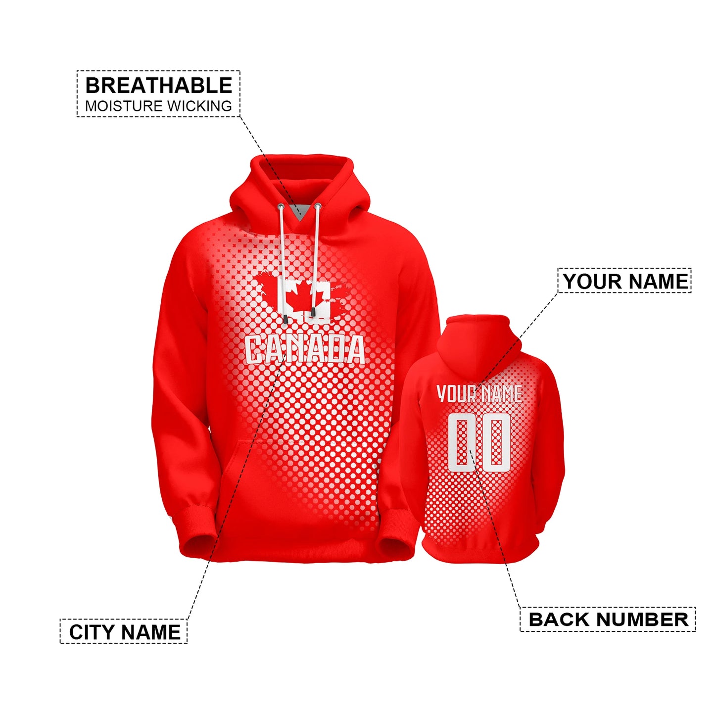 Personalized Canada Soccer Hoodie with National Flag - Custom Pullover Sweatshirt for Men, Women, and Youth Fans