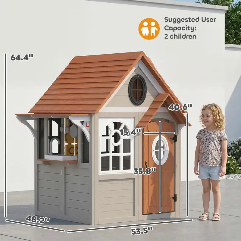 Wooden Outdoor Playhouse For Kids With Dog Door Kitchen