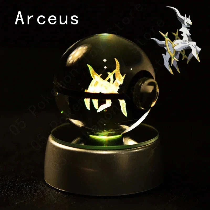 Pokemon 3D Crystal Pokeball with LED Light Base, Kids Anime Toy Gifts 2 in