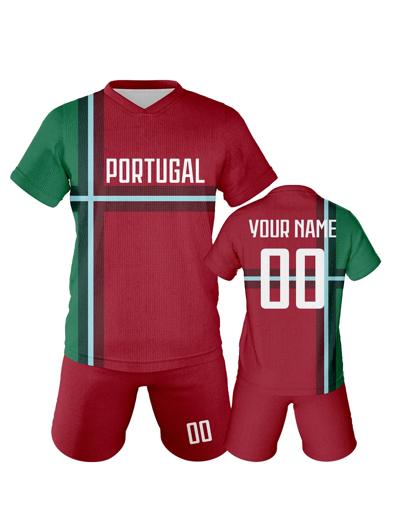 Customizable Portugal Youth Soccer Jersey - Personalized Name & Number Football Uniform for Kids Aged 3-14 Years