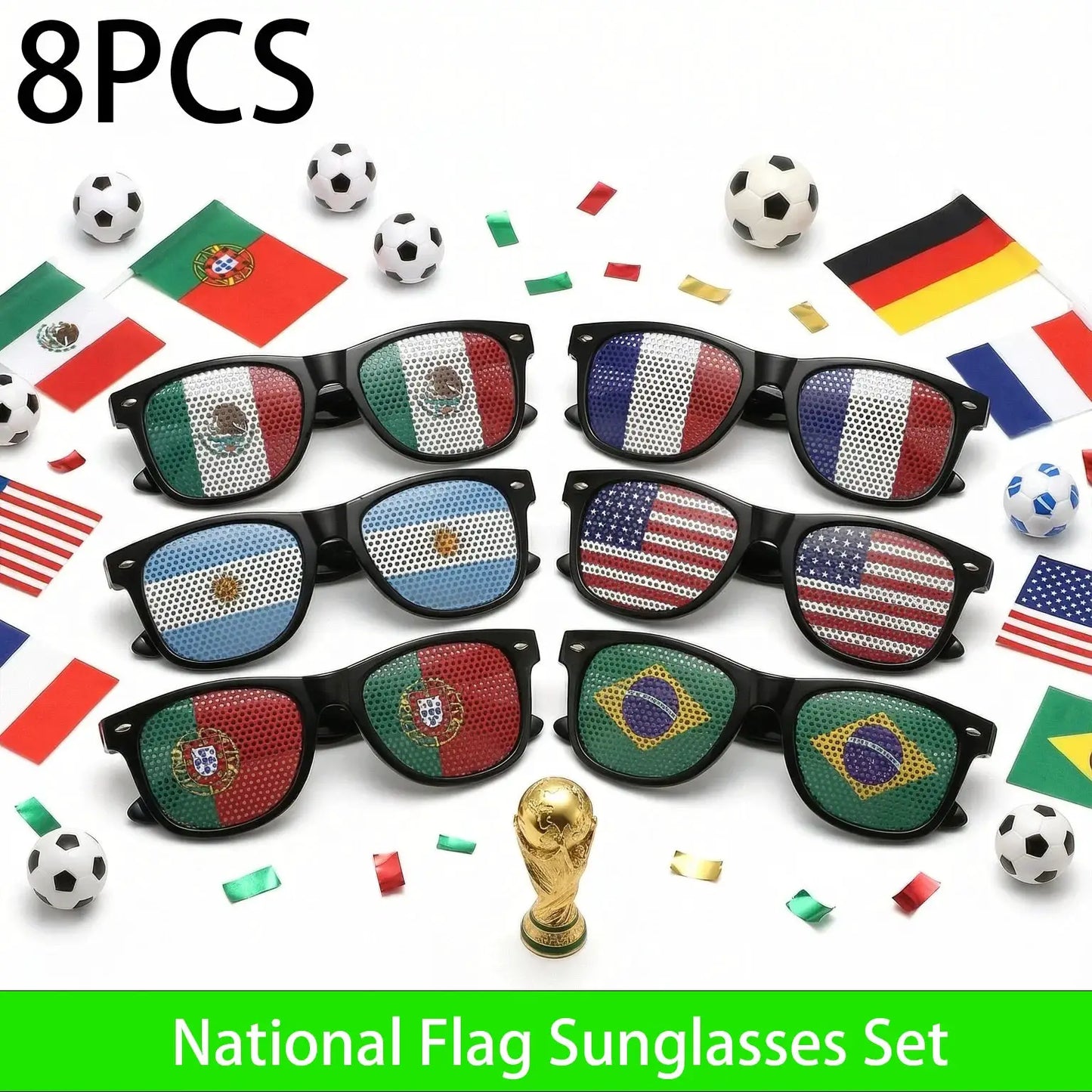 8PCS HD Vision Flag Sunglasses Football Match Fans Sun Glasses Comfortable Anti-slip Legs Sports Party Eyewear - ToylandEU