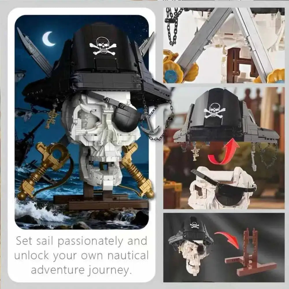 Pirate Skull MOC Blocks Skeleton Model Creative Building Toys for Boys Kids Adult Gifts 1100+Pcs DIY Sets Bricks Room Ornament - ToylandEU
