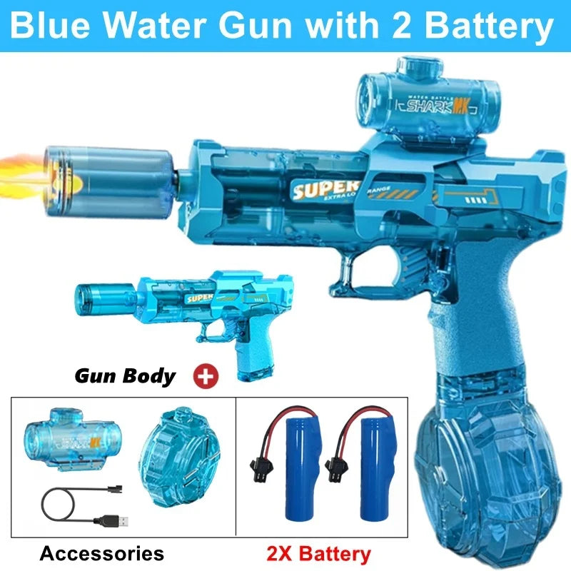 Electric Water Gun | LED Light Fire Effect | Water Storage Tank