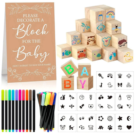 51/30pcs Wooden Block Party Game Kit for Shower Decorative Block Game Sign 30 Wooden Blocks Classic Colors No Electricity Needed Non-Prop Banknotes Featherless - ToylandEU
