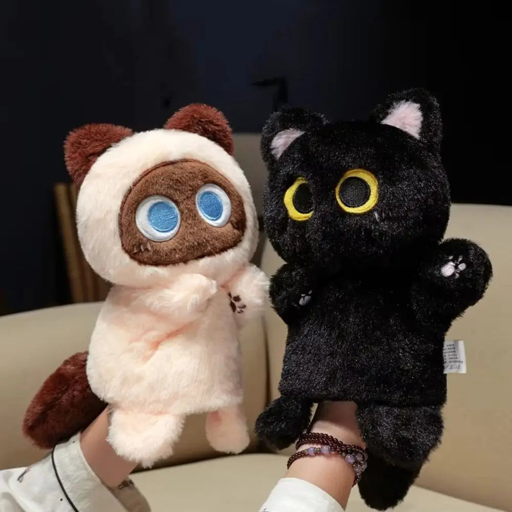 Cat Hand Puppet | Soft Plush | Finger Puppet | Black Beige