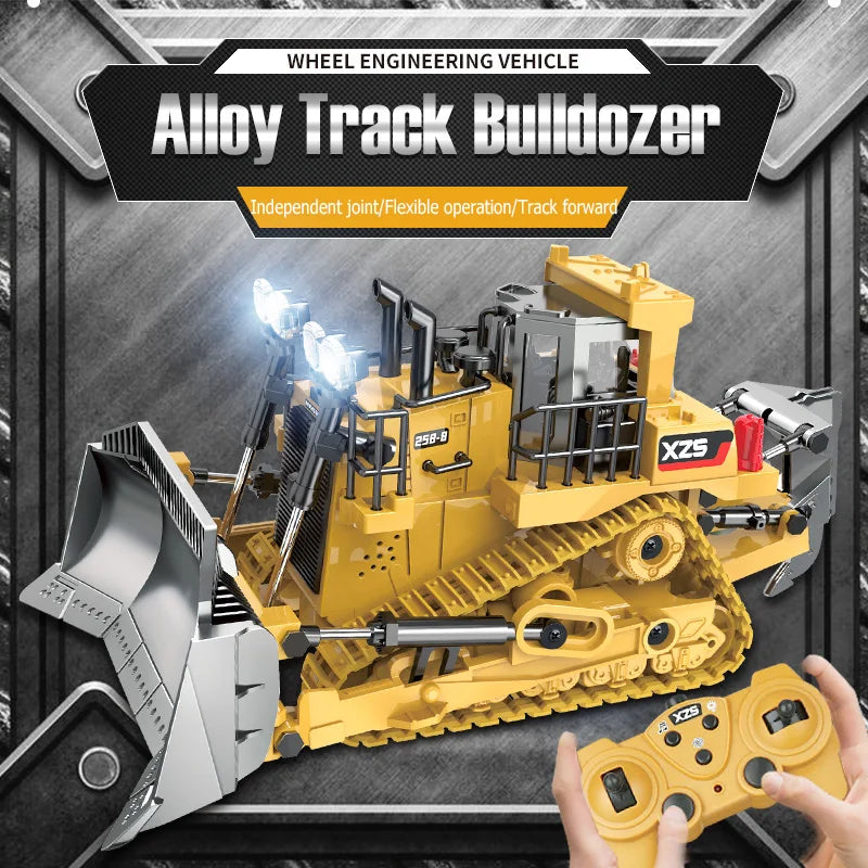 1:24 Scale 9CH RC Bulldozer Truck Car Crawler Type Alloy Shovel Engineering Vehicle