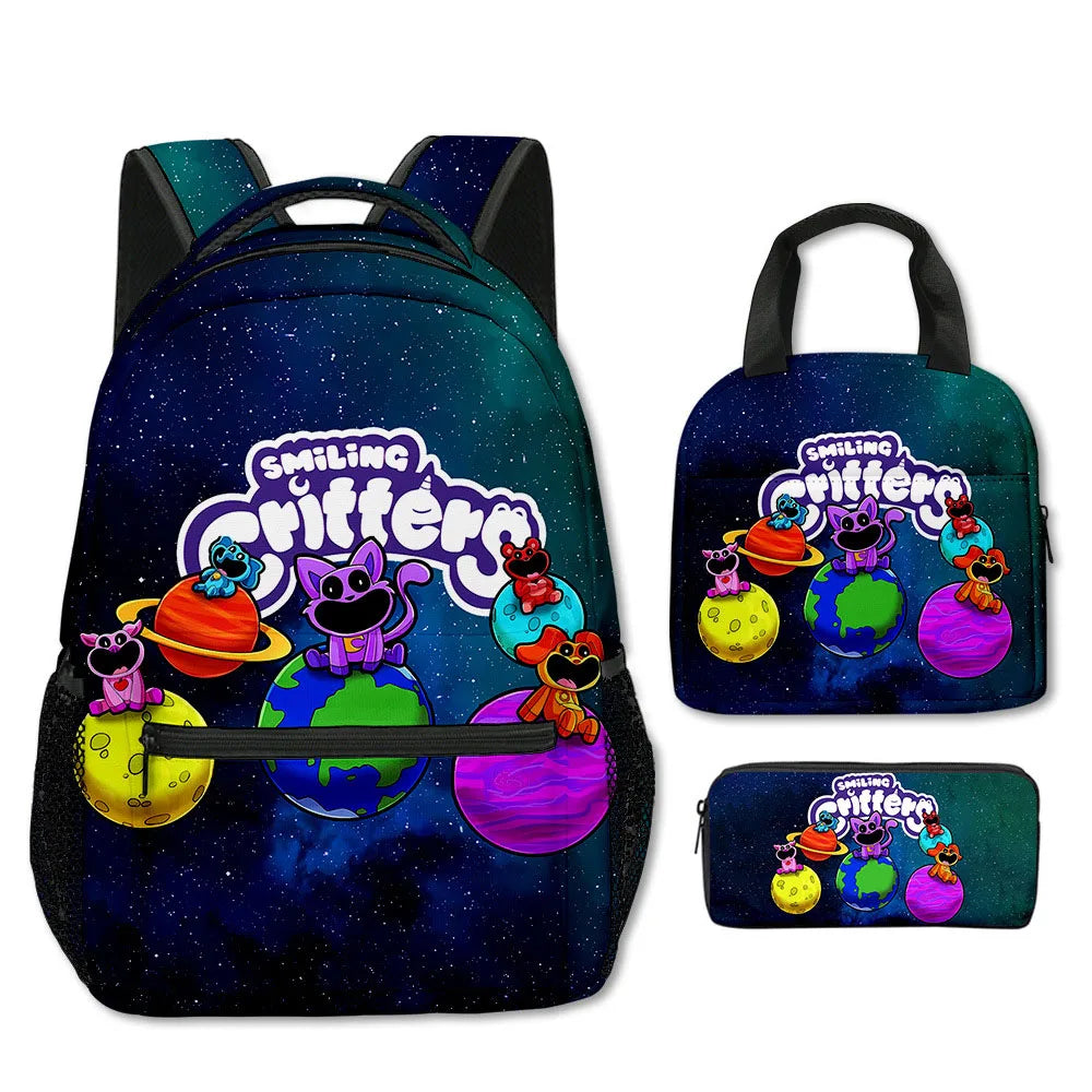 Backpacks | 3 Piece Set | Cartoon Critter Print | Unisex Student School Bags