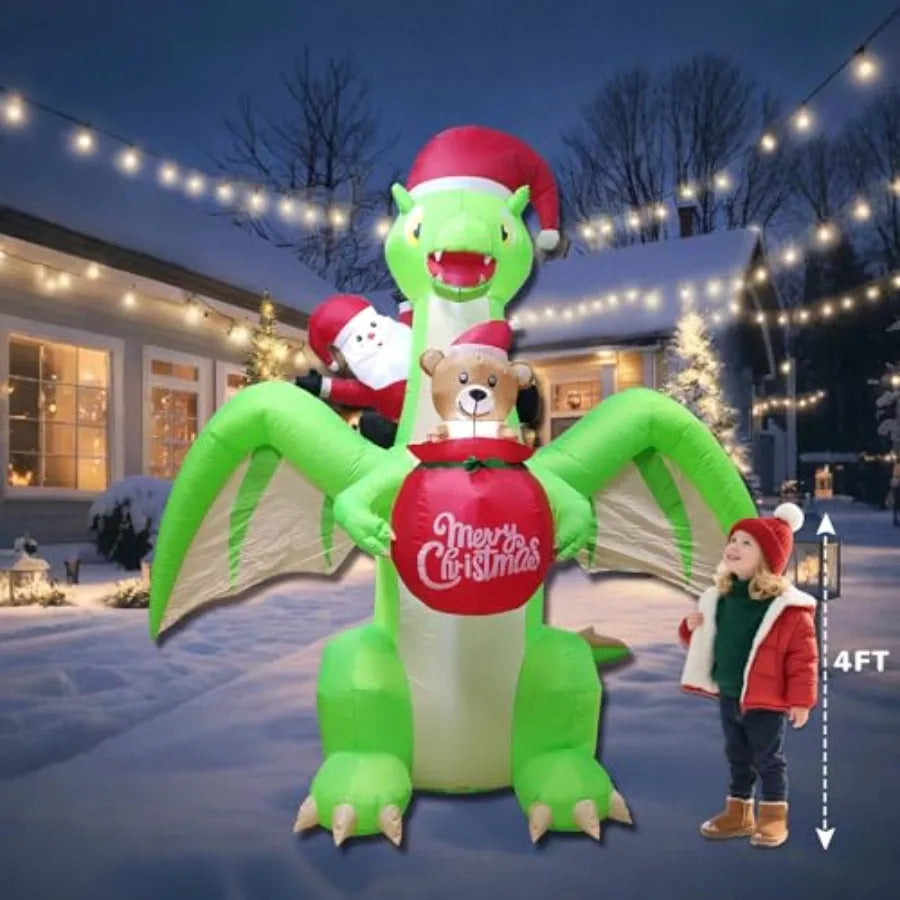 Christmas Inflatable | 9 Ft Size | Built In Led Lights | Santa Dinosaur