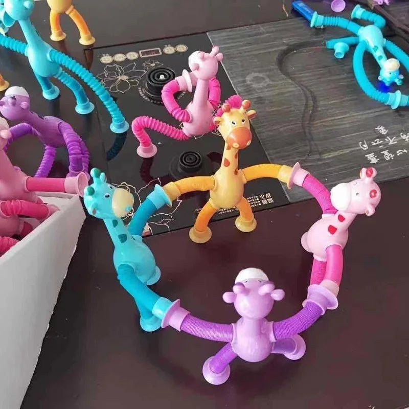Telescopic Giraffe Suction Cup Pop Tubes - Stress Relief Children's Toy