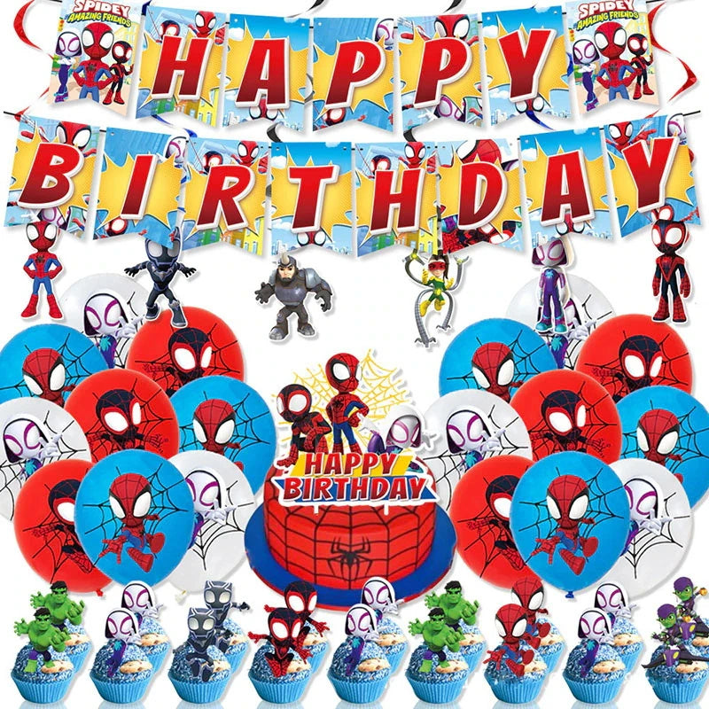 Party Decor Kit | Spidey Theme | Birthday | Plates Cups Tablecloth Banner