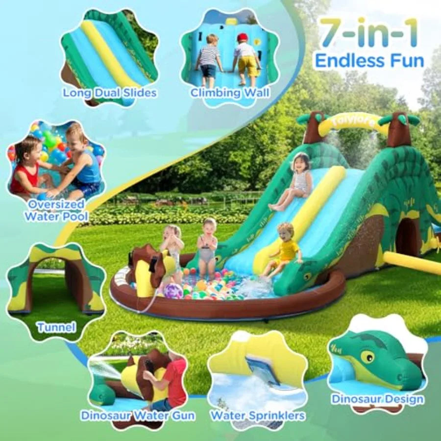 Inflatable Water Slide With Dual Slides And Splash Pool