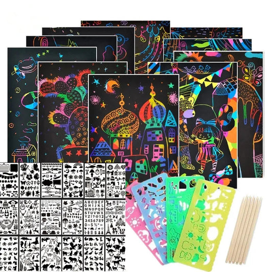 Rainbow Magic Scratch Paper Cards Set - 10-Piece Doodle Stencil Spiral Gear Kit - ToylandEU