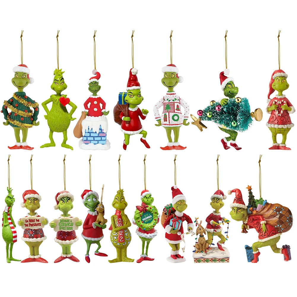 2D Green Monsters Ornaments | Acrylic Christmas Tree | Cartoon Hanging Pendants