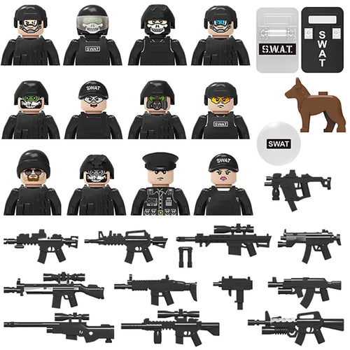 Military Army and Police Building Blocks Figures Set, including WW2 Soldier and SWAT Officer Toys ToylandEU.com Toyland EU