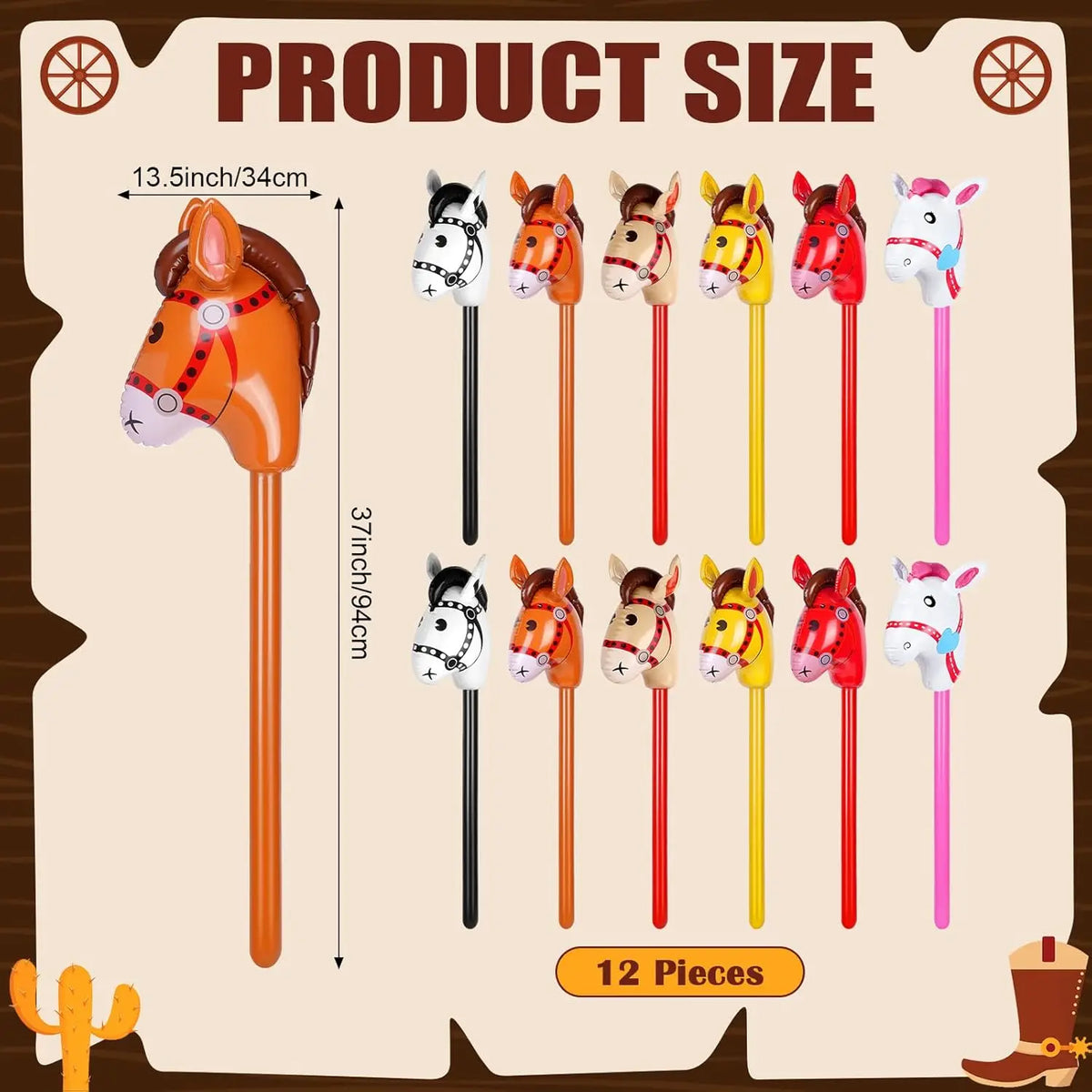 Inflatable Stick Horse | Large Size PVC Material | Kids Party Blow Up 3 Or 5 Pack