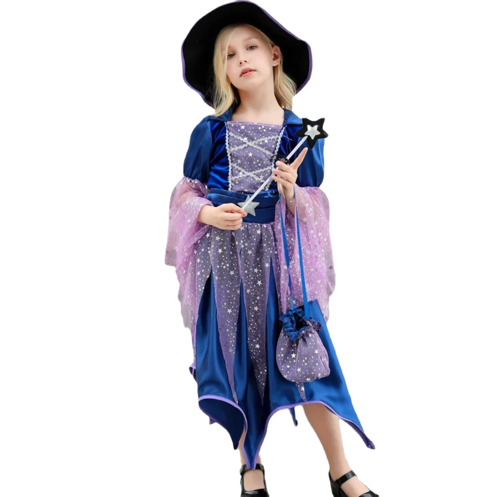 Enchanting Girls' Witch Costume Set with Hat & Bags for All Occasions