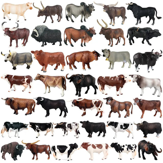 Farm Animal Simulation Action Figure Toy Set - Cow, Cattle, Calf, Angus, Bull, Buffalo, Yak Model - ToylandEU