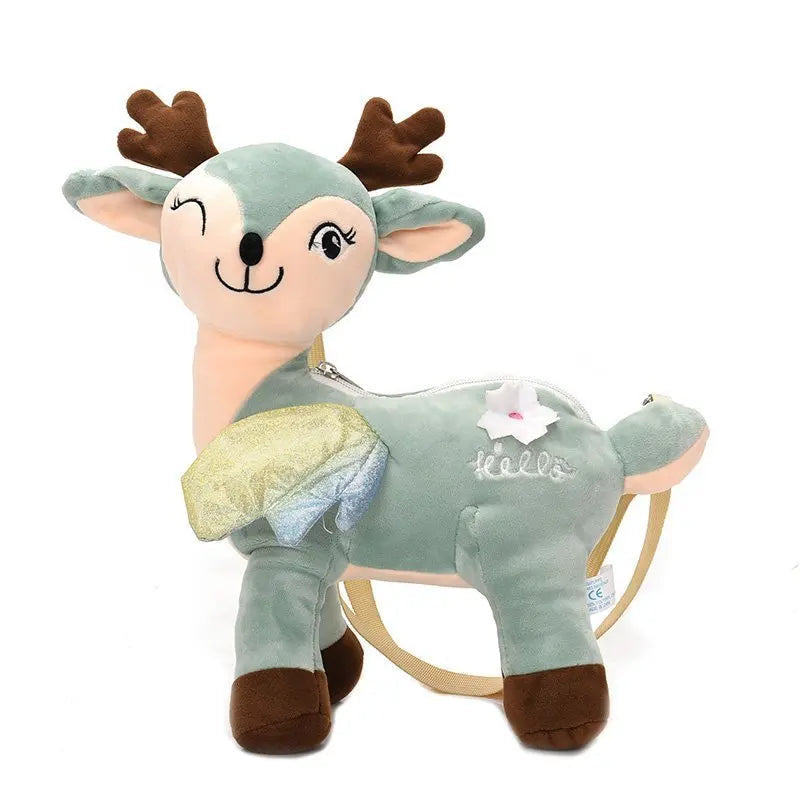 Lovely Green Brown Sika Deer Plush Doll Backpack Hugglable Stuffed Toy - ToylandEU