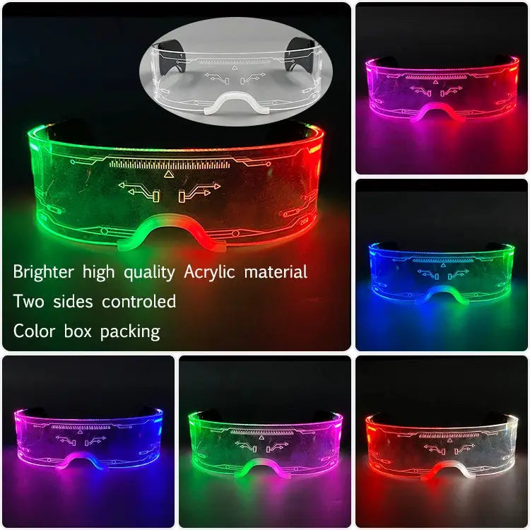 New Acrylic Luminous Glowing Cyberpunk Glasses LED Light Up Halloween Party Glasses Bar Club Props Neon Glasses Supplies - ToylandEU