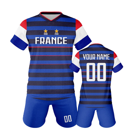 Customizable Kids Soccer Jersey and Shorts Set - France Football Training Outfit with Personalized Name and Number