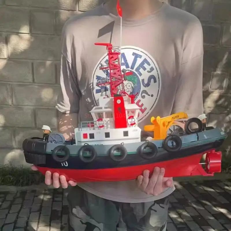 RC Remote Control Fire Rescue Speedboat - 2.4G Water Spray Simulation Model for Kids Outdoor Fun