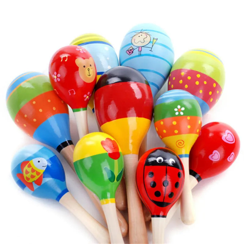 1pcs Colorful Wooden Toy Musical Instrument Maracas Large & Small Baby Exercise Auditory