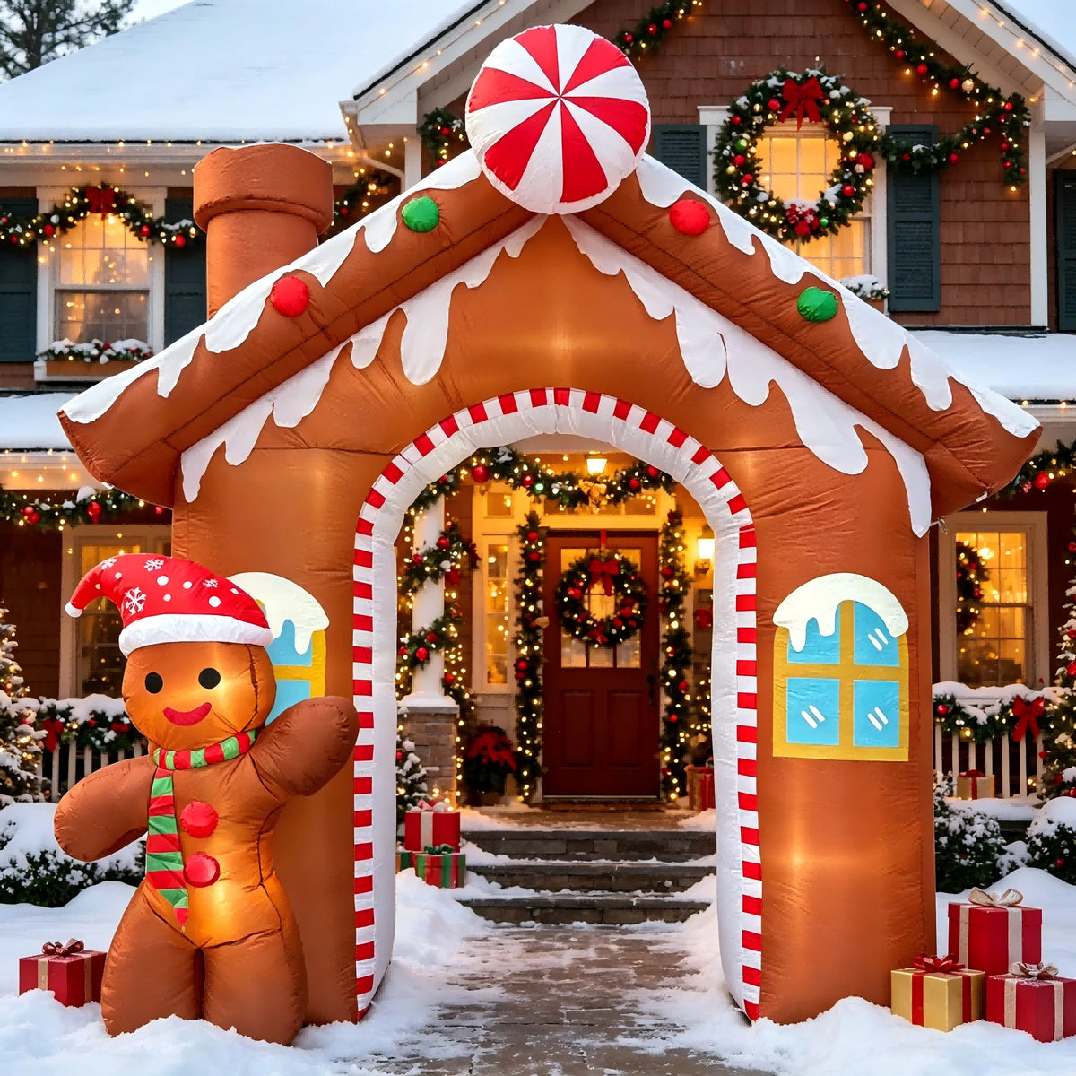 Inflatable Gingerbread Arch | 10 Ft Tall | Led Indoor Outdoor Yard Decor