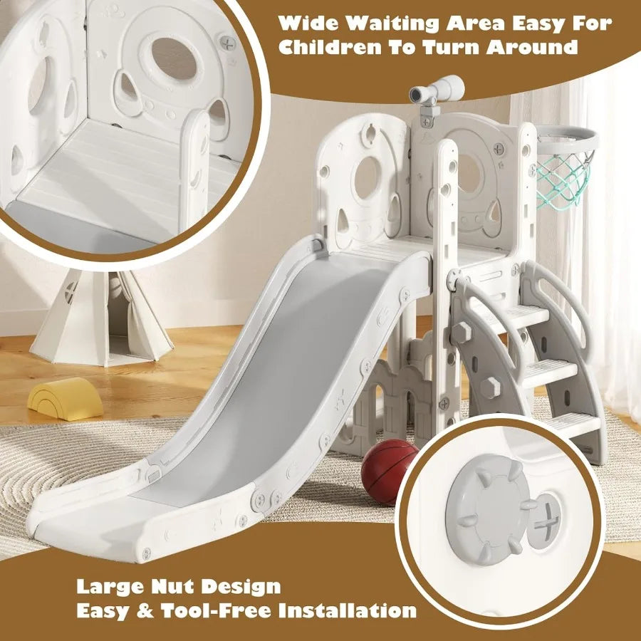 Toddler Slide 6 in 1 Outdoor Playset with Basketball Hoop