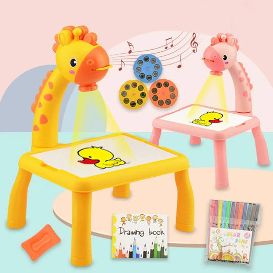 LED Projector Kids Painting Board Toys Art Painting Table Desk Educational Learning Toys Cultivate Kids Painting Interest Toys
