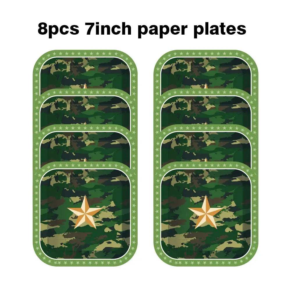 Military Party Decorations Set Jungle Field Camouflage Mesh Tableware 4D Tank Balloon Armored Vehicle Fighter Kids Birthday Gift - ToylandEU