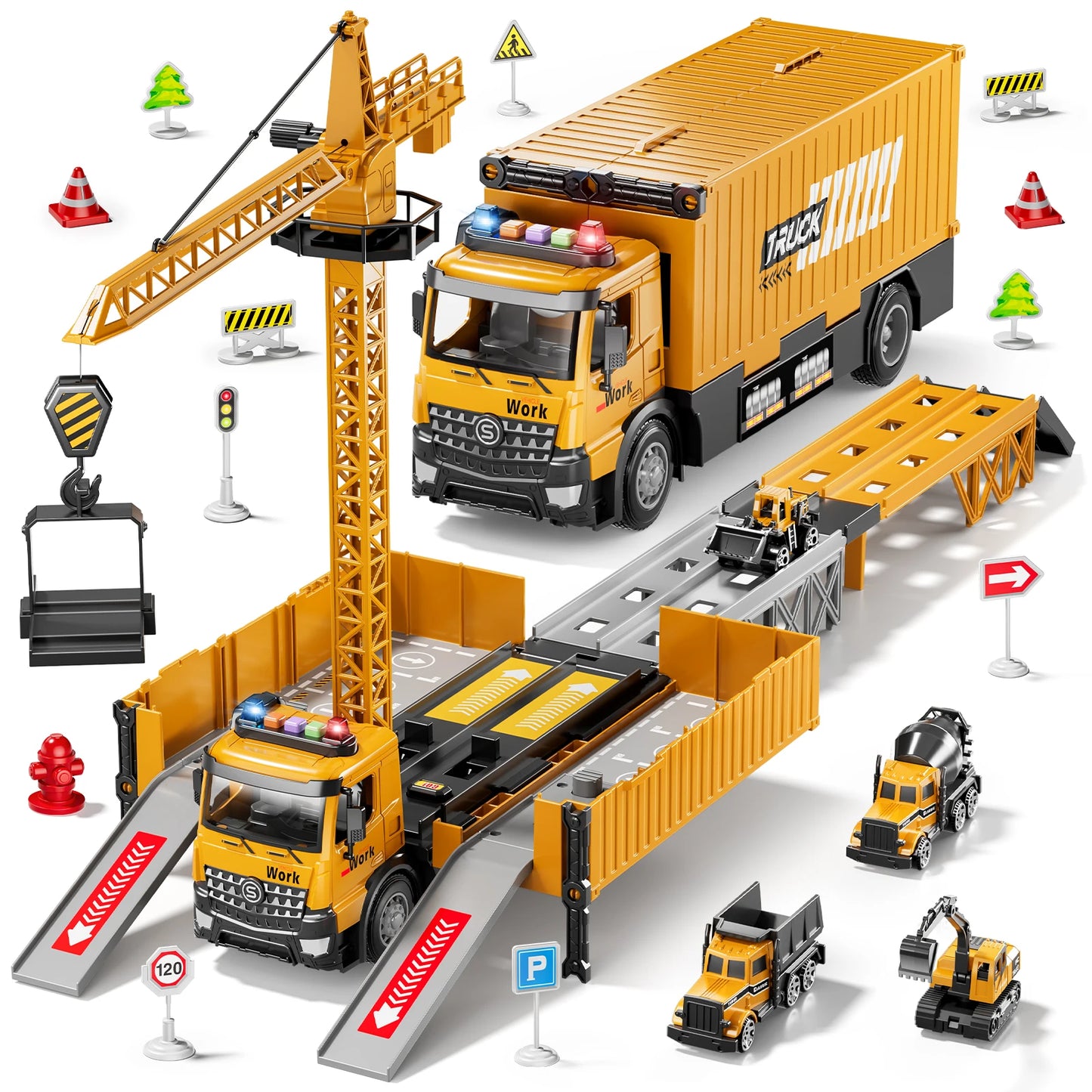 Construction Truck Race Track Set With Tower Crane