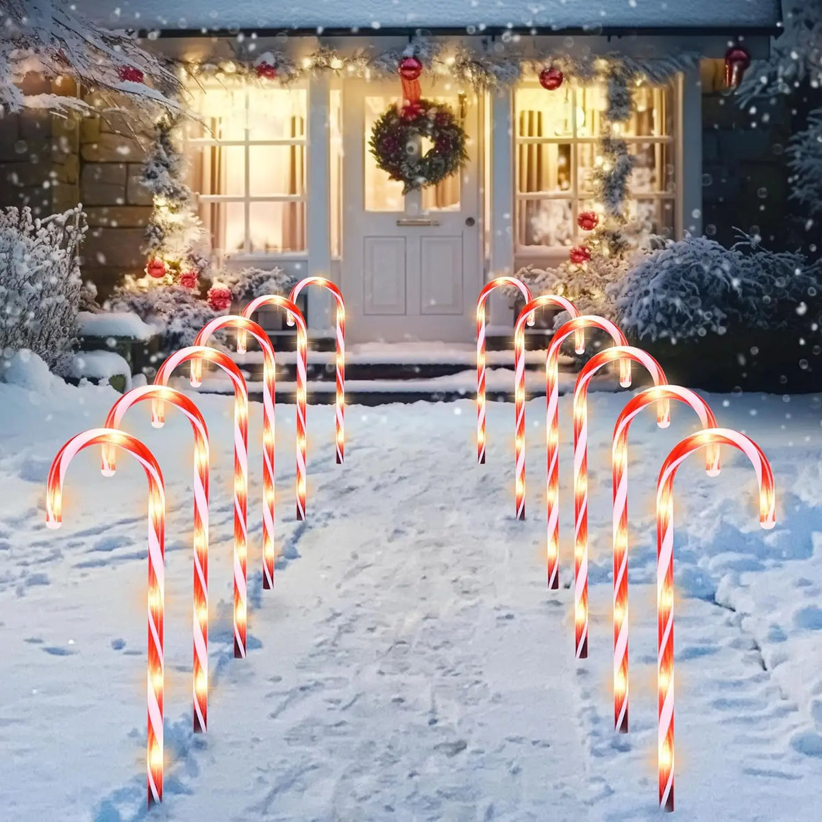 Candy Cane Pathway Lights | 16 Inch Height | Warm White Glow | Set Of 12