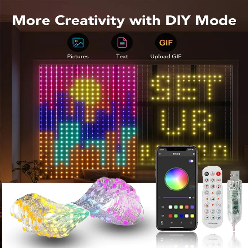 Smart Curtain Lights | App Control IP65 Waterproof | Music Sync | 2Mx2M 3Mx3M