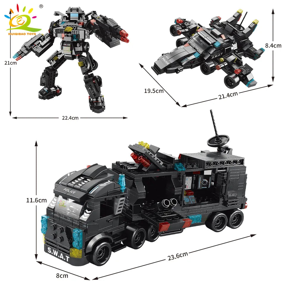 HUIQIBAO 454-585PCS 8in1 SWAT Police Command Truck Building Blocks - Military SWAT Soldier Building Blocks by Huiqibao - ToylandEU