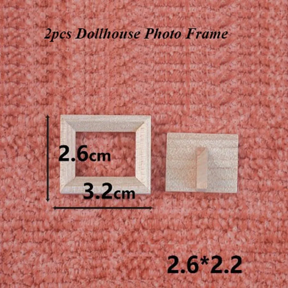 Miniature Wood Photo Frame | 1/12 Scale | Dollhouse Display | 2 Piece Set